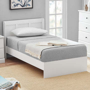 Kid's Platform Twin Bed Frame with Headboard, Soft White or Soft Grey Finish (Mattresses Not Included)